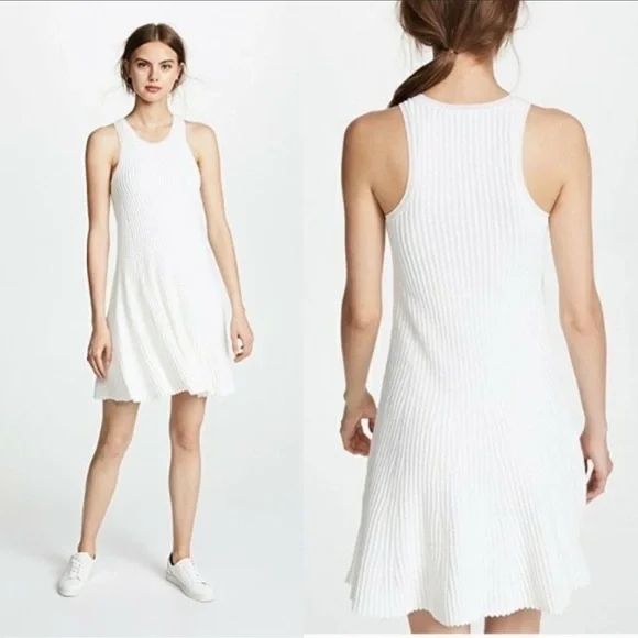 Theory Ottoman Day Dress White Size Medium Ribbed Tank Swing Dress Stitchy knit - Picture 2 of 11